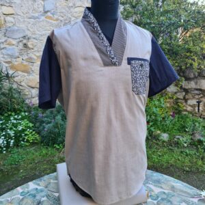 Chemise Homme Manche courte beige et bleu